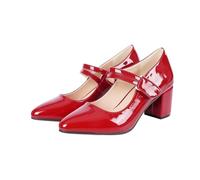 Womens Block Heels Mary Jane Court Shoes Comfortable Ladies Ankle Strap Patent Leather Work Pumps Retro Smart Office Strappy Slip On Cushioned Wedding Party Shoes