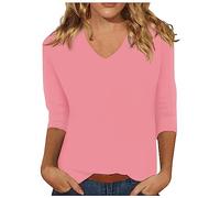 Women's Blouse Tops 3/4 Sleeve Solid Plain Travel Cute Tops V Neck Half Sleeve Tshirts Blouse Summer Tops Ladies Casual Loose Fit Shirts Trendy T Shirts E-143