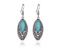 Women's Blue Stone Drop Antique Ethnic Bohemian Jewelry Tibetan Turquoise Earrings