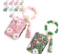 Women's Boho Beaded Wallet, Boho Style Beaded and Tassel Wristlet Keychain for Women, Card Case Keychain with Wallet for Women (14)