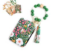 Women's Boho Beaded Wallet, Boho Style Beaded Tassel Keychain,with Floral Fruit Pattern, As Wallet Keychain+ID Bag (Green,1 Pcs)