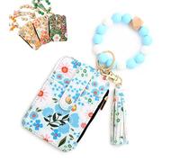 Women's Boho Beaded Wallet, Boho Style Beaded Tassel Keychain,with Floral Fruit Pattern, As Wallet Keychain+ID Bag (Light Blue,2 Pcs)