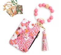 Women's Boho Beaded Wallet, Boho Style Beaded Tassel Keychain,with Floral Fruit Pattern, As Wallet Keychain+ID Bag (Dark Pink,1 Pcs)