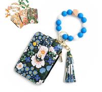 Women's Boho Beaded Wallet, Boho Style Beaded Tassel Keychain,with Floral Fruit Pattern, As Wallet Keychain+ID Bag (Dark Blue,1 Pcs)