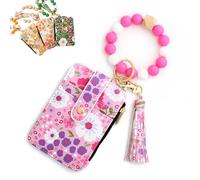 Women's Boho Beaded Wallet, Boho Style Beaded Tassel Keychain,with Floral Fruit Pattern, As Wallet Keychain+ID Bag (Rose Red,1 Pcs)