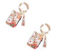 Women's Boho Beaded Wallet & Tassel Decorated Keychain, New Multiple ID Card Slots Bracelet Keychain Wallet, for Women (C#14)