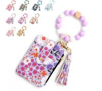 Women's Boho Beaded Wallet, Women's Boho Style Wristlet Beaded & Tassel Decorated Keychain with Floral Wallet (Rose Red)