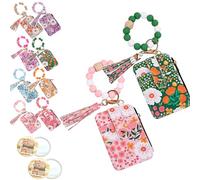 Women's Bohos Beaded Wallets with Flower Pattern, Bohos Style Beaded Tassel Keychain Wallet, Vintage Wristlet Keychain Card Holder, for Women Travel and Everyday Use (K)