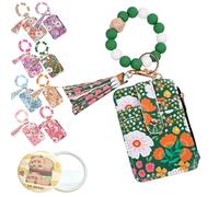 Women's Bohos Beaded Wallets with Flower Pattern, Bohos Style Beaded Tassel Keychain Wallet, Vintage Wristlet Keychain Card Holder, for Women Travel and Everyday Use (F)