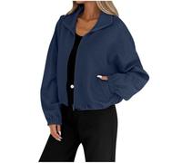 Womens Bomber Jacket Cropped Zip Up Textured Casual Outerwear (navy,L)