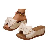 Women's Bowknot Peep-Toe Wedge Sandals,Women's Wedges Slide Sandals,Summer Flower Wedges Sandal Beach Party Dress Shoes with Arch Support Sliders Anti-Slip (Off-white,40)