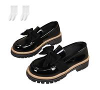 Women's Bowknot Thick Sole Loafers, Fashionable Elegant Chunky Heel Loafers for Work, Travel & Everyday Casual Wear (Black-b,40)