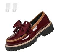 Women's Bowknot Thick Sole Loafers, Fashionable Elegant Chunky Heel Loafers for Work, Travel & Everyday Casual Wear (Dark Red-a,37)