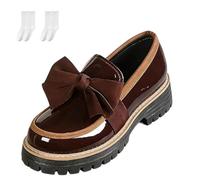 Women's Bowknot Thick Sole Loafers, Fashionable Elegant Chunky Heel Loafers for Work, Travel & Everyday Casual Wear (Brown-a,40)