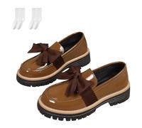 Women's Bowknot Thick Sole Loafers, Fashionable Elegant Chunky Heel Loafers for Work, Travel & Everyday Casual Wear (Khaki-b,37)