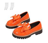 Women's Bowknot Thick Sole Loafers, Fashionable Elegant Chunky Heel Loafers for Work, Travel & Everyday Casual Wear (Orange-b,40)