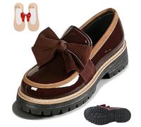Women's Bowknot Thick Sole Loafers, Women's Patent Leather Bowknot Chunky Platform Loafers - Casual Dress Shoes for Office Business Work Everyday Wear (Coffee,36)