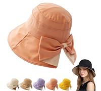 Women's Bowknot Wide Brim Sun Hat, Foldable, 360° UV Protection Summer Beach Hat Foldable Bucket Hats for Travel (Orange)