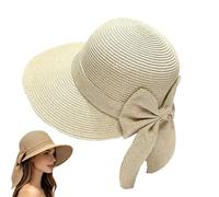 Women's Bowknot Wide Brim Sun Hat, Foldable, 360° UV Protection Summer Beach Hat Foldable Bucket Hats for Travel (Beige)