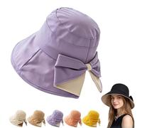 Women's Bowknot Wide Brim Sun Hat, Foldable, 360° UV Protection Summer Beach Hat Foldable Bucket Hats for Travel (Purple)