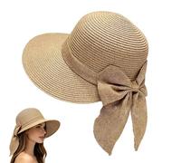 Women's Bowknot Wide Brim Sun Hat, Foldable, 360° UV Protection Summer Beach Hat Foldable Bucket Hats for Travel (Khaki B)