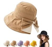 Women's Bowknot Wide Brim Sun Hat, Foldable, 360° UV Protection Summer Beach Hat Foldable Bucket Hats for Travel (Khaki)