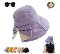Women's Bowknot Wide Brim Sun Hat - Foldable,Adjustable 360° Protection Breathable Bucket Hats,Summer Foldable Beach Sun Cap (Purple)