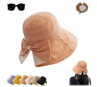 Women's Bowknot Wide Brim Sun Hat - Foldable,Adjustable 360° Protection Breathable Bucket Hats,Summer Foldable Beach Sun Cap (Orange)