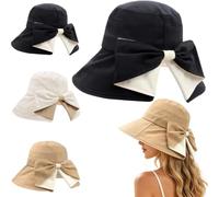 Women's Bowknot Wide Brim Sun Protective Hat,Bowknot Wide Brim Hat,360° UV Protection Foldable Hats,Breathable Fabric,for Vacation Cruise Travel Outdoor Sun Protection and Daily Wear，Black