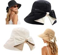 Women's Bowknot Wide Brim Sun Protective Hat,Bowknot Wide Brim Hat,360° UV Protection Foldable Hats,Breathable Fabric,for Vacation Cruise Travel Outdoor Sun Protection and Daily Wear，Set B