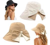 Women's Bowknot Wide Brim Sun Protective Hat,Bowknot Wide Brim Hat,360° UV Protection Foldable Hats,Breathable Fabric,for Vacation Cruise Travel Outdoor Sun Protection and Daily Wear，Set C