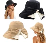 Women's Bowknot Wide Brim Sun Protective Hat,Bowknot Wide Brim Hat,360° UV Protection Foldable Hats,Breathable Fabric,for Vacation Cruise Travel Outdoor Sun Protection and Daily Wear，Set A