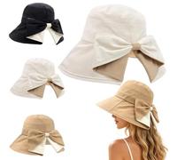 Women's Bowknot Wide Brim Sun Protective Hat,Bowknot Wide Brim Hat,360° UV Protection Foldable Hats,Breathable Fabric,for Vacation Cruise Travel Outdoor Sun Protection and Daily Wear，Beige
