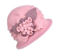 Womens Bowler Hat Vintage 1920s Flowers Bucket Felt Cloche Hat Classic Elegant Fedora Floppy Hats for Women Ladies Suede Wool Party Dressy Church Cap