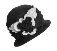 Womens Bowler Hat Vintage 1920s Flowers Bucket Felt Cloche Hat Classic Elegant Fedora Floppy Hats for Women Ladies Suede Wool Party Dressy Church Cap