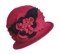 Womens Bowler Hat Vintage 1920s Flowers Bucket Felt Cloche Hat Classic Elegant Fedora Floppy Hats for Women Ladies Suede Wool Party Dressy Church Cap