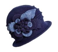 Womens Bowler Hat Vintage 1920s Flowers Bucket Felt Cloche Hat Classic Elegant Fedora Floppy Hats for Women Ladies Suede Wool Party Dressy Church Cap