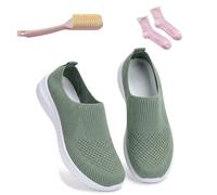 Women's Breathable Knit Slip-On Walking Shoes - Backless Sneakers with Arch Support & Memory Foam - Closed Toe Orthopedic Mules, Casual Summer Loafers & Slide-In Clogs (Green,36)