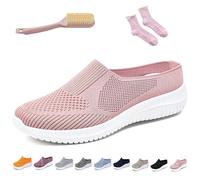 Women's Breathable Knit Slip-On Walking Shoes - Backless Sneakers with Arch Support & Memory Foam - Closed Toe Orthopedic Mules, Casual Summer Loafers & Slide-In Clogs (Pink,40)