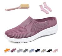 Women's Breathable Knit Slip-On Walking Shoes - Backless Sneakers with Arch Support & Memory Foam - Closed Toe Orthopedic Mules, Casual Summer Loafers & Slide-In Clogs (Purple,41)