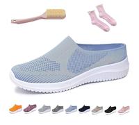 Women's Breathable Knit Slip-On Walking Shoes - Backless Sneakers with Arch Support & Memory Foam - Closed Toe Orthopedic Mules, Casual Summer Loafers & Slide-In Clogs (Blue,41)