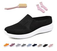Women's Breathable Knit Slip-On Walking Shoes - Backless Sneakers with Arch Support & Memory Foam - Closed Toe Orthopedic Mules, Casual Summer Loafers & Slide-In Clogs (Black,38)