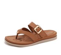Women's Buckle Flip Flop Sandals, Casual Flat Thong Sandals with Arch Support, Comfortable Summer Beach Slide Sandals for Women,Marrón,39