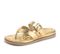 Women's Buckle Flip Flop Sandals, Casual Flat Thong Sandals with Arch Support, Comfortable Summer Beach Slide Sandals for Women,Oro,39