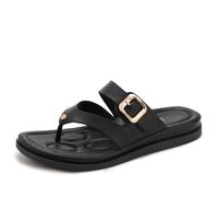 Women's Buckle Flip Flop Sandals, Casual Flat Thong Sandals with Arch Support, Comfortable Summer Beach Slide Sandals for Women,Negro,38