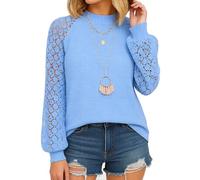 Women's Burgundy Lace Sleeve Top Boho Crochet Long Sleeve Blouse Casual Loose Fit Round Neck Shirt Fall Spring Fashion Tunic for Ladies