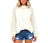 Women's Burgundy Lace Sleeve Top Boho Crochet Long Sleeve Blouse Casual Loose Fit Round Neck Shirt Fall Spring Fashion Tunic for Ladies