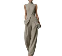 Womens Business Casual Two Piece Set Sleeveless Vest Top Wide Leg Pants (Gray,12x_l)