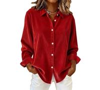 Womens Button Down Shirt Long Sleeve Collared Relaxed Fit Blouse (Red,3XL)