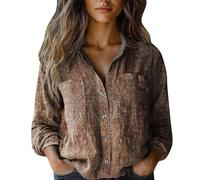 Women's Button Down Shirts Vintage Print Long Sleeve Blouse Casual Tops Basic Tunic Graphic T Shirts Birthday Gifts C-71